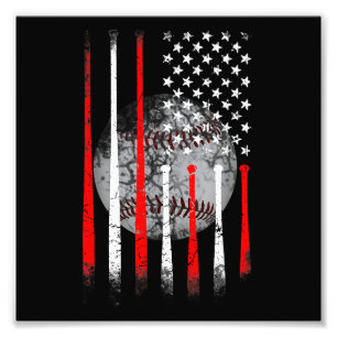 Baseball USA Flag American Flag Vintag Fotodruck