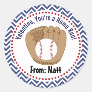Baseball Valentines School Personalisiert Name Runder Aufkleber