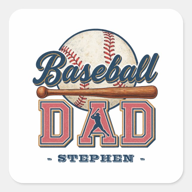 Baseball-Vater - klassisch Quadratischer Aufkleber (Vorderseite)