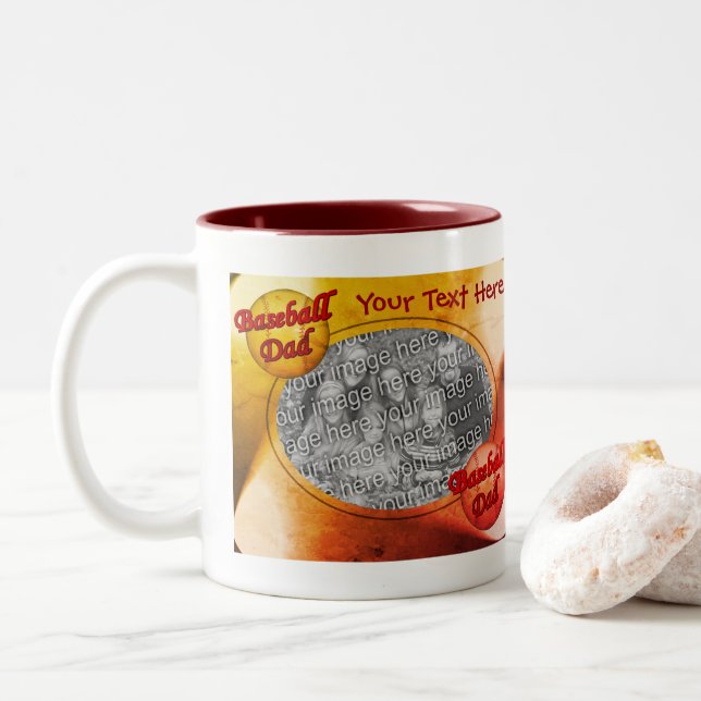 Baseball Vater Personalisiertes Foto Zweifarbige Tasse (Mit Donut)