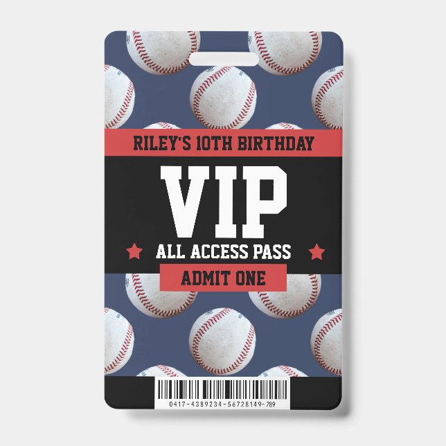 Baseball VIP Geburtstagsparty Guest Pass Ausweis (Vorderseite)