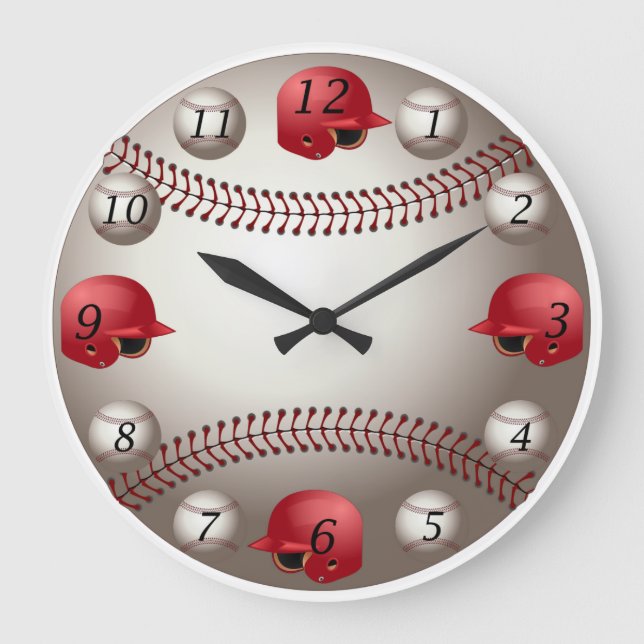 Baseball Wall Clock mit roten Helmen Große Wanduhr (Vorderseite)