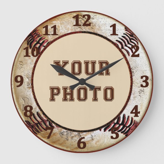 Baseball Wall CLOCKS with YOUR PHOTO Große Wanduhr (Vorderseite)