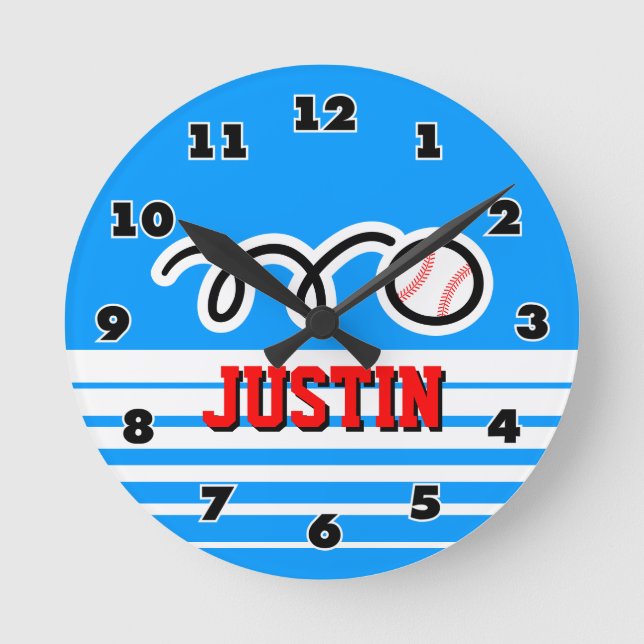 Baseball Wanduhr mit Namen für sportliche Jungen (Vorderseite)