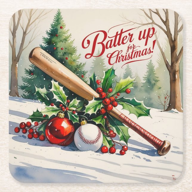 Baseball Weihnachten "Batter Up for Christmas!" Rechteckiger Pappuntersetzer (Vorderseite)
