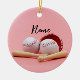 Baseball Weihnachten mit dem Ball auf rosa für Mäd Keramik Ornament