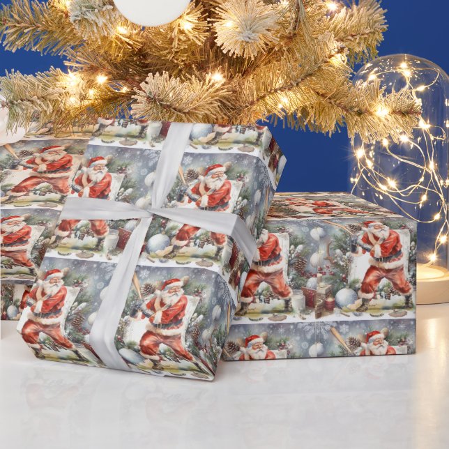 Baseball Weihnachten mit dem Weihnachtsmann Geschenkpapier (Feiertage)
