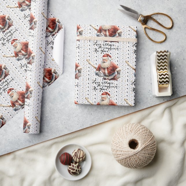 Baseball Weihnachten mit dem Weihnachtsmann Geschenkpapier (Kunsthandwerk)