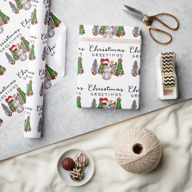 Baseball Weihnachten mit Geschenken und Ball Geschenkpapier (Kunsthandwerk)
