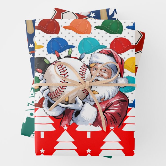 Baseball Weihnachten mit Weihnachtsmann thematisie Geschenkpapier Set (Beispiel)