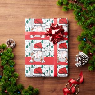 Baseball Weihnachten mit Weihnachtsmannmütze Geschenkpapier