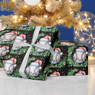 Baseball Weihnachten mit Weihnachtsmannmütze Geschenkpapier
