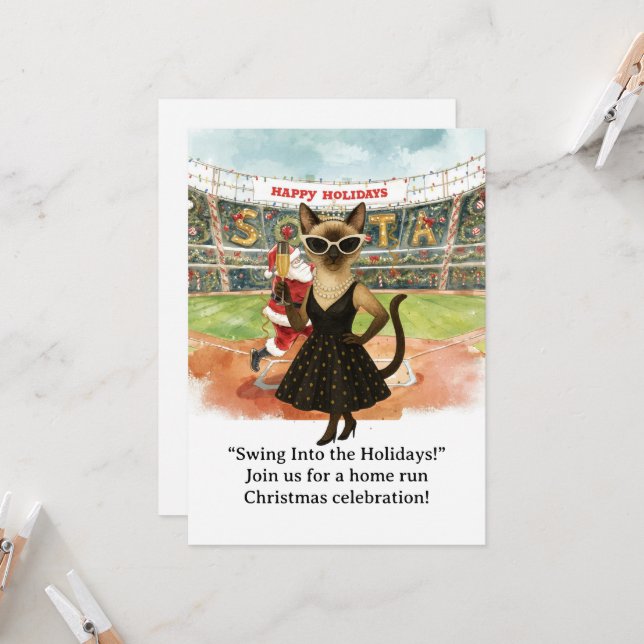 Baseball Weihnachten Thema für Cat-Liebhaber Einladung (Vorderseite/Rückseite Beispiel)