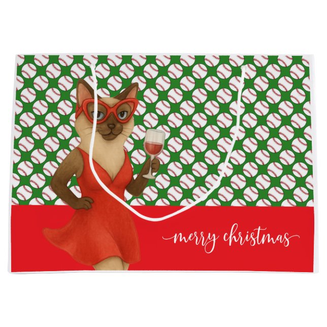 Baseball Weihnachten Thema für Cat Lovers Große Geschenktüte (Vorderseite)