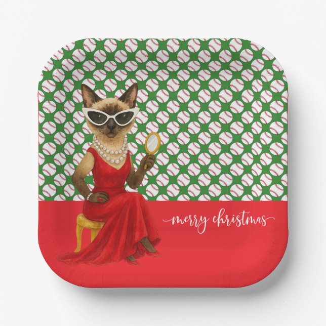 Baseball Weihnachten Thema für Cat Lovers Pappteller (Vorderseite)