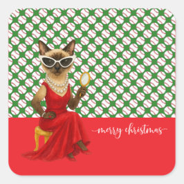Baseball Weihnachten Thema für Cat Lovers Quadratischer Aufkleber