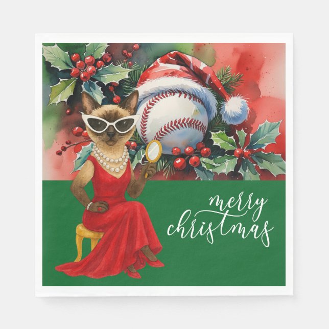 Baseball Weihnachten Thema für Cat Lovers Serviette (Vorderseite)
