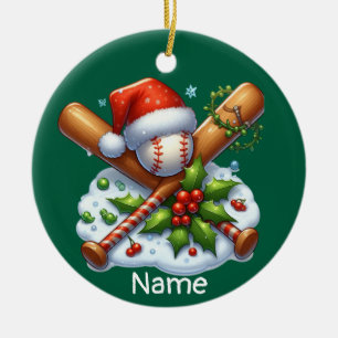 Baseball Weihnachten Thema für Kinder mit Namen Keramik Ornament