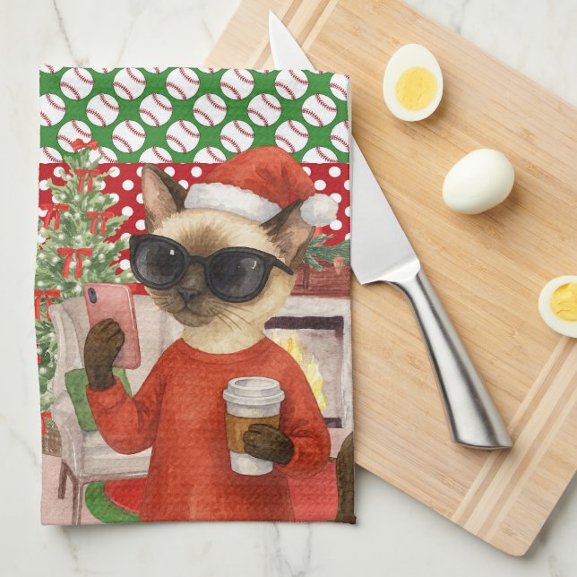 Baseball Weihnachten Thema Geschirrtuch (Viertel Falte)