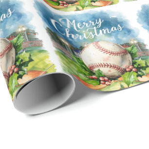Baseball Weihnachten Thema im Stadion Geschenkpapier