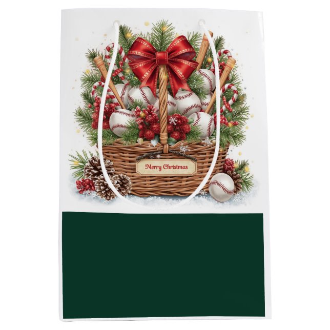 Baseball Weihnachten Thema in Bäckerei Medium Gesc Mittlere Geschenktüte (Vorderseite)