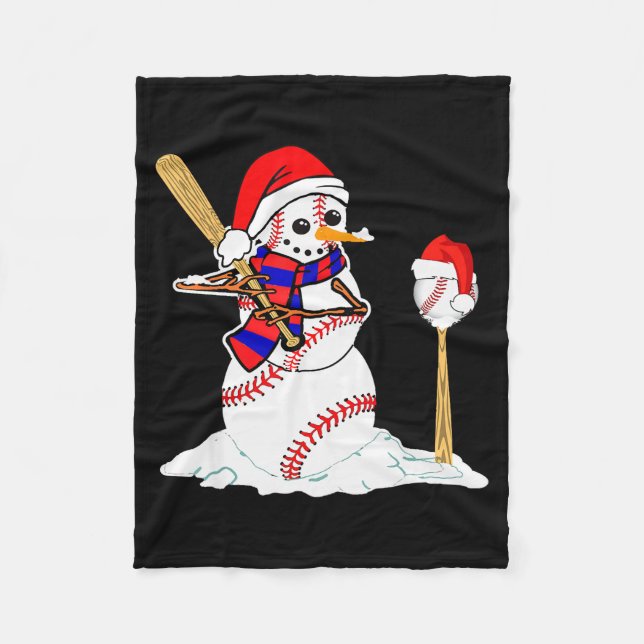 Baseball-Weihnachts-Schneemann spielt Baseball  Fleecedecke (Vorderseite)