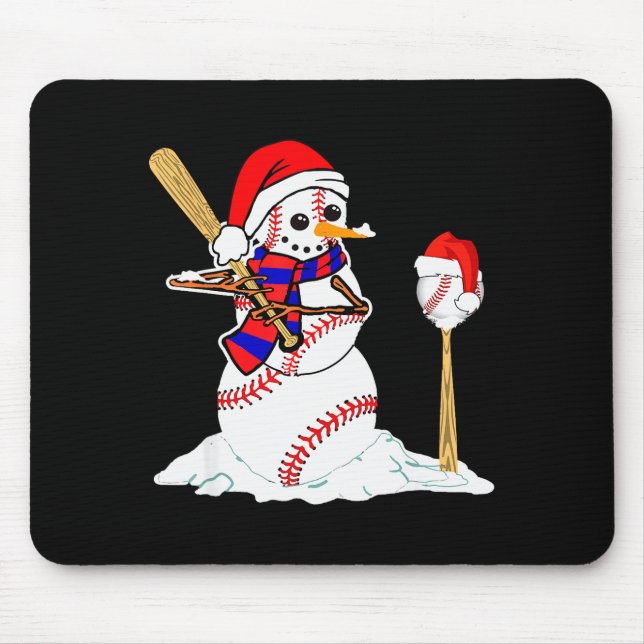 Baseball-Weihnachts-Schneemann spielt Baseball  Mousepad (Vorne)