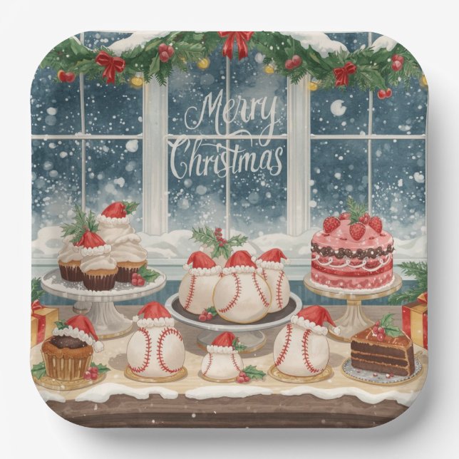 Baseball Weihnachtsbäckerei Leckereien Urlaub Pappteller (Vorderseite)