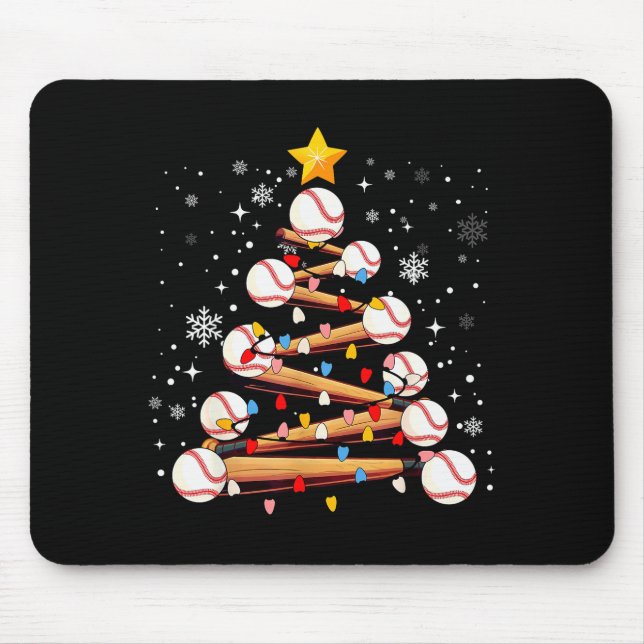 Baseball-Weihnachtsbaum-Licht Weihnachten Baseball Mousepad (Vorne)