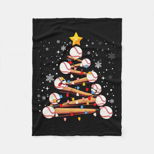Baseball-Weihnachtsbaum-Licht Xmas Baseball-Jungen Fleecedecke (Vorderseite)