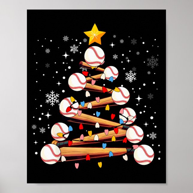 Baseball-Weihnachtsbaum Licht Xmas Baseball Jungen Poster (Vorne)