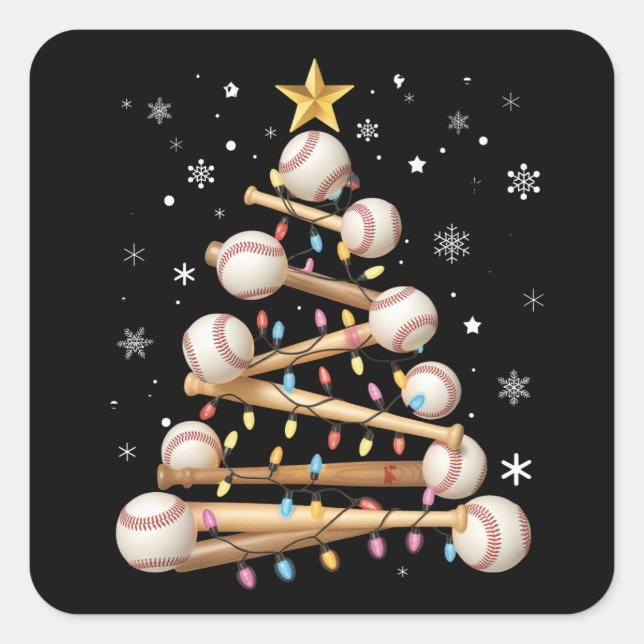 Baseball Weihnachtsbaum Light Weihnachten Weihnach Quadratischer Aufkleber (Vorderseite)