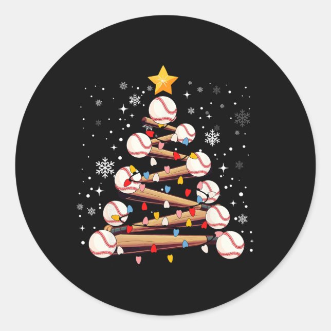 Baseball Weihnachtsbaum Light Xmas Baseball Boys K Runder Aufkleber (Vorderseite)