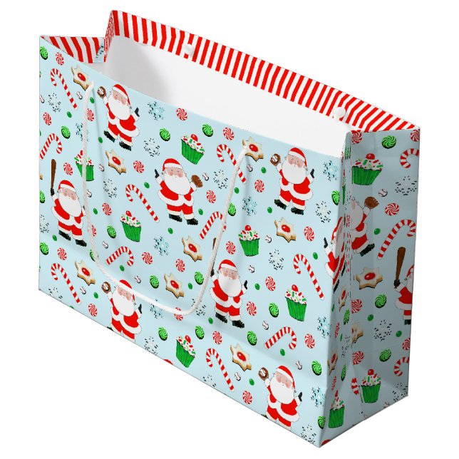Baseball Weihnachtsfeiertag Große Geschenktüte (Vorderseite Schrägansicht)