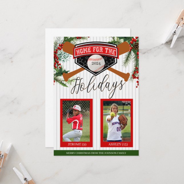 Baseball Weihnachtskarte Einladung (Vorderseite/Rückseite Beispiel)