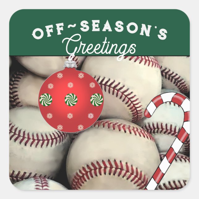 Baseball Weihnachtskarte und Geschenkaufkleber Quadratischer Aufkleber (Vorderseite)