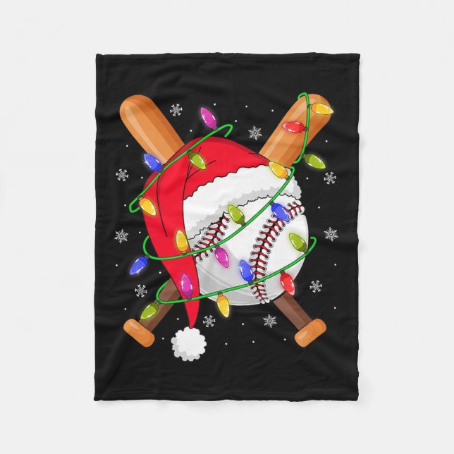 Baseball-Weihnachtslichter Santa Hut Baseballspiel Fleecedecke (Vorderseite)