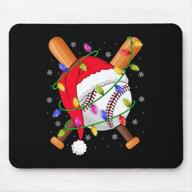 Baseball-Weihnachtslichter Santa Hut Baseballspiel Mousepad (Vorne)