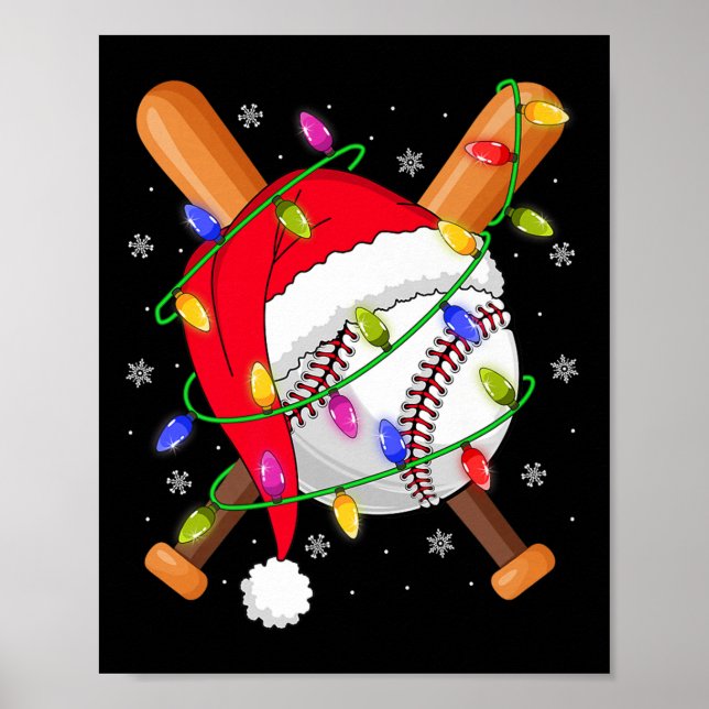 Baseball-Weihnachtslichter Santa Hut Baseballspiel Poster (Vorne)