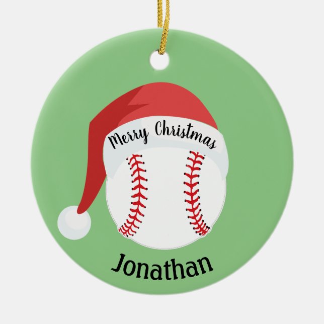 Baseball-Weihnachtsmannmütze Keramik Ornament (Vorne)