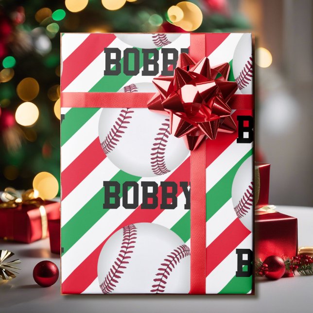 Baseball Weihnachtsnachtsnachtsnachtsnamen Streife Geschenkpapier (Von Creator hochgeladen)