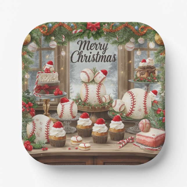 Baseball Weihnachtspapier-Teller Pappteller (Vorderseite)