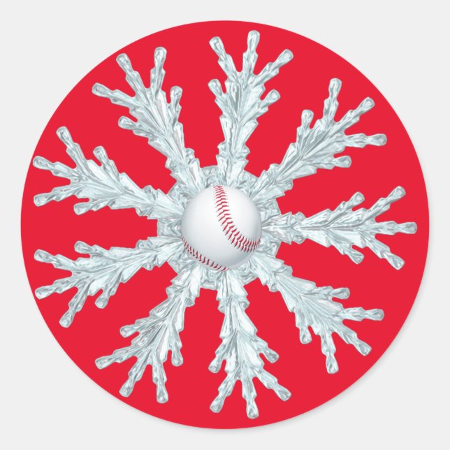 Baseball Weihnachtsschneeflocke Runder Aufkleber (Vorderseite)