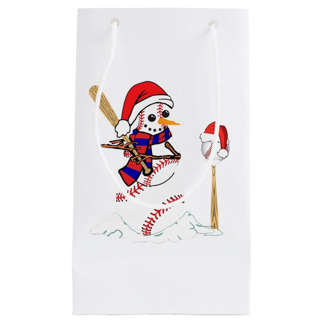 Baseball Weihnachtssnowman spielt Baseball Kleine Geschenktüte (Vorderseite)