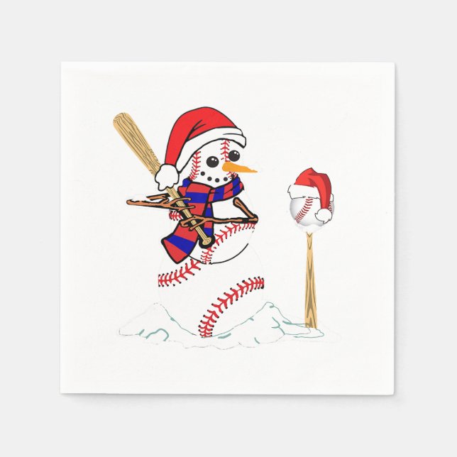 Baseball Weihnachtssnowman spielt Baseball Serviette (Vorderseite)