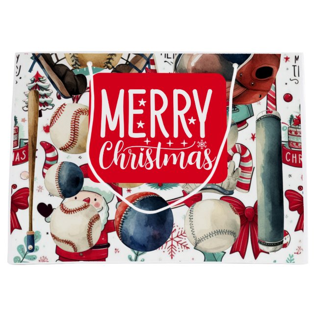 Baseball Weihnachtsthema für den Spieler Große Geschenktüte (Vorderseite)