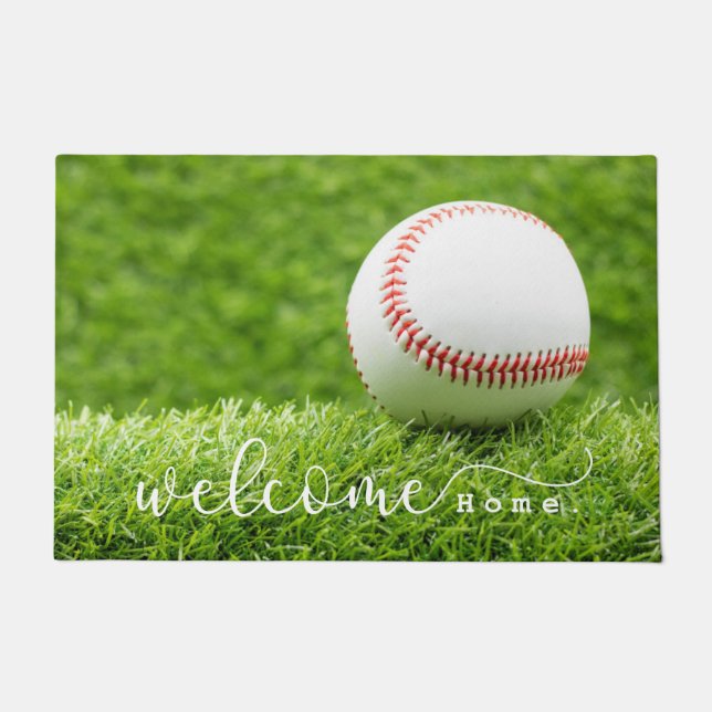 Baseball Welcome Zuhause ist auf grünem Gras  Fußmatte (Vorderseite)