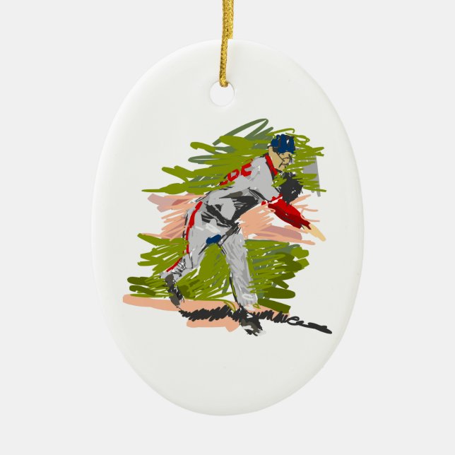 Baseball-Werfer-Nicken Keramikornament (Vorne)