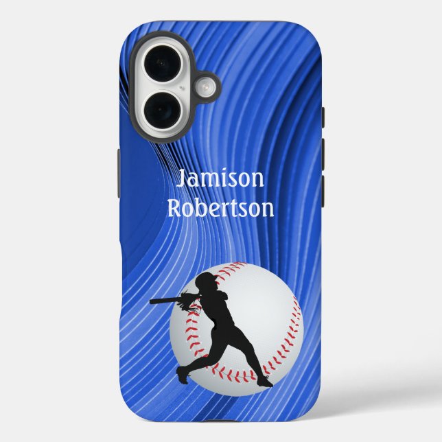 Baseball with Player and Ball personalize iPhone 16 Hülle (Rückseite)