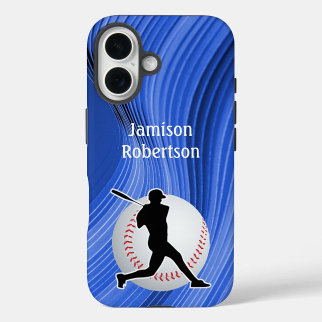 Baseball with Player and Ball personalize iPhone 16 Hülle (Rückseite)